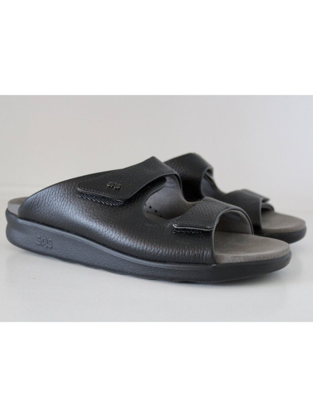 SAS Women's Cozy Slide Sandal Black Leather, Size 9 W Wide